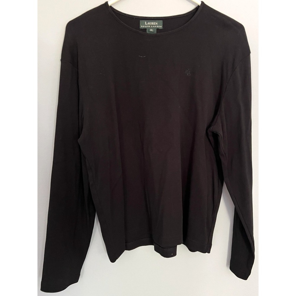 Lauren Ralph Lauren Shirt Women XL Black Long Sleeve Crewneck Cotton Embroidered